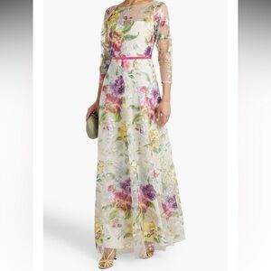 Marchesa embroidered tulle gown - ecru